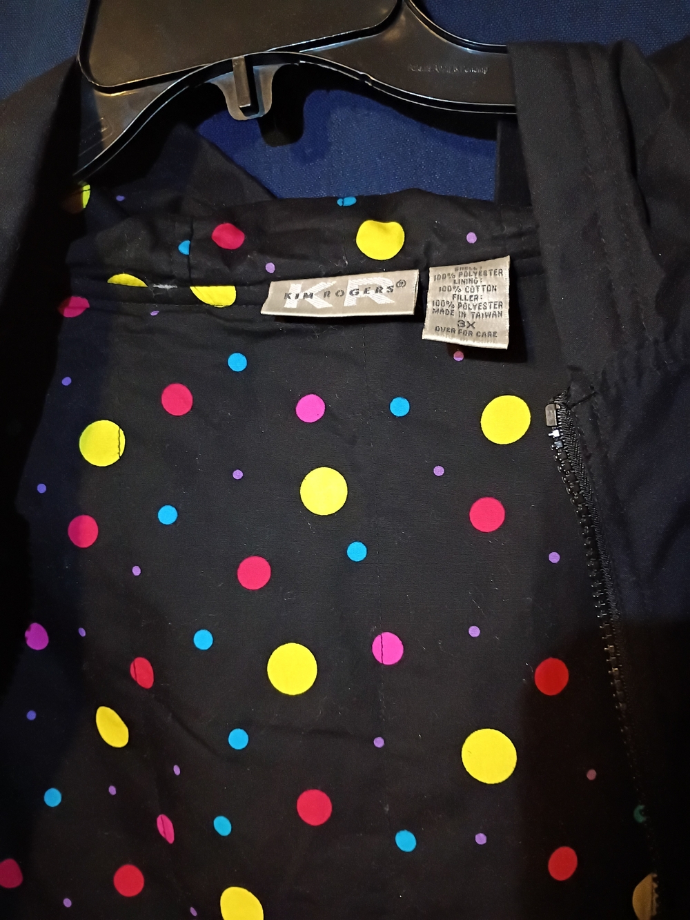 Kim Rogers Black Utility Jacket with Multicolor Polka Dot Lining
